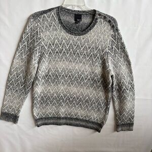 Bar III Gray & White Chevron Crewneck Sweater with Shoulder Buttons